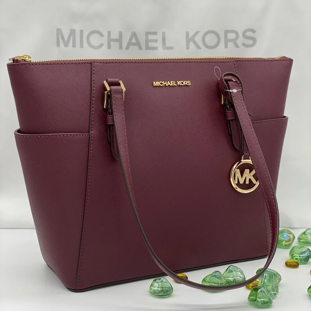 MICHAEL KORS CHARLOTTE LARGE TOP ZIP TOTE DARK CHERRY NWT